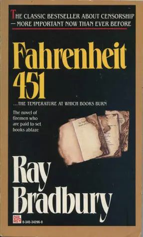 The book cover for 'Fahrenheit 451' by 'Ray Bradbury