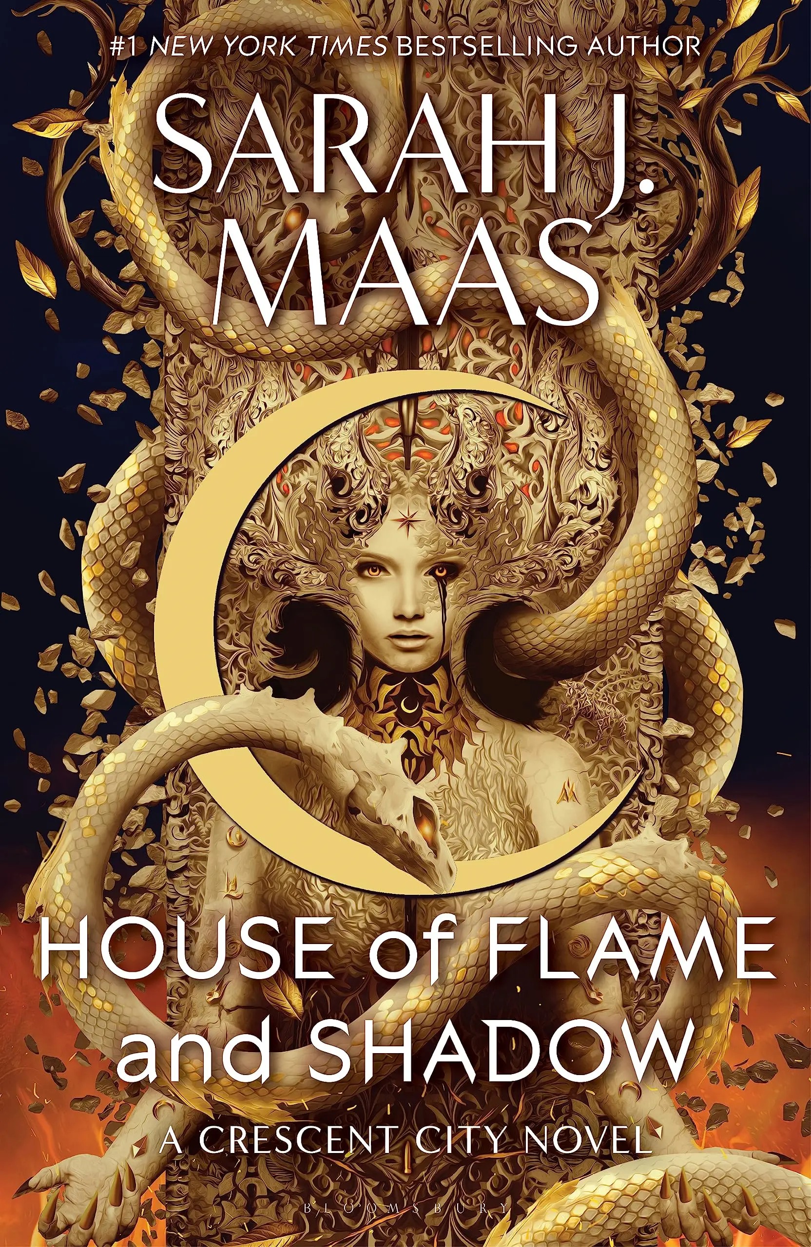 The book cover for 'House of Flame and Shadow' by 'Sarah J. Maas