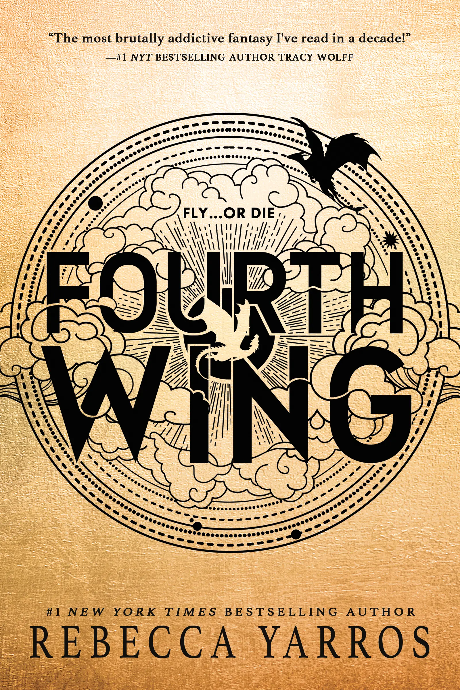 The book cover for 'Fourth Wing' by 'Rebecca Yarros