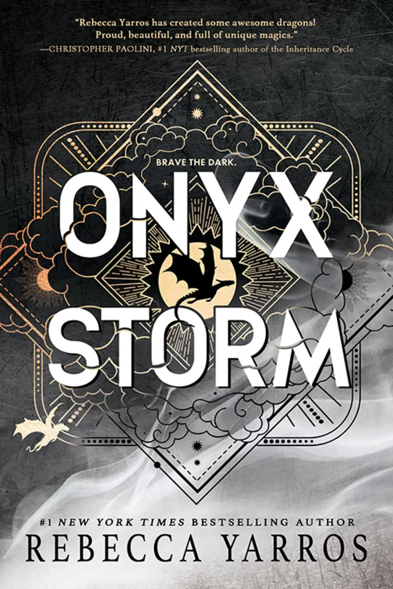 The book cover for 'Onyx Storm' by 'Rebecca Yarros